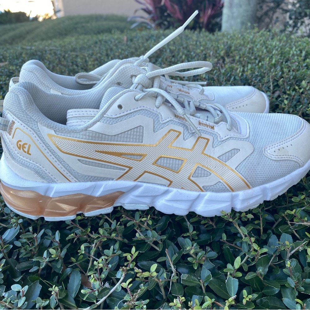 Asics Women's White and Gold GEL Athletic Shoes